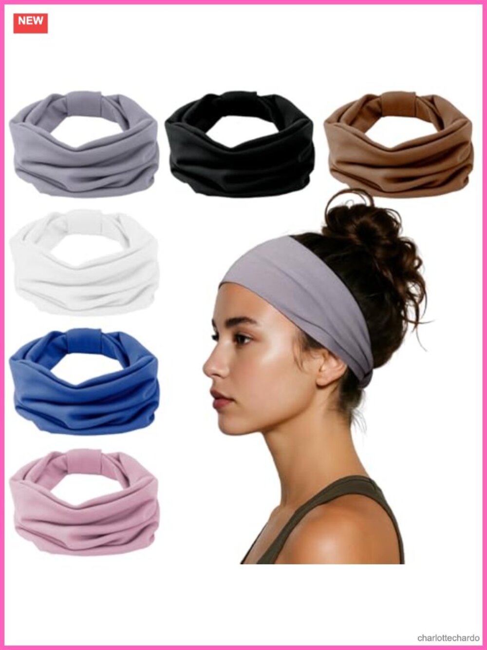 Wide Elastic Knotted Headbands Non-Slip Cotton Blend 6-Pack
